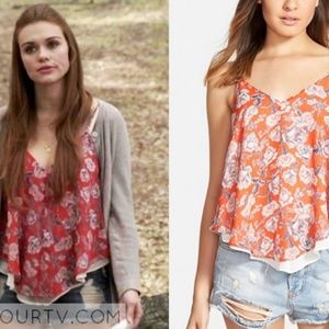 Red flowy top with pink roses from ASTR